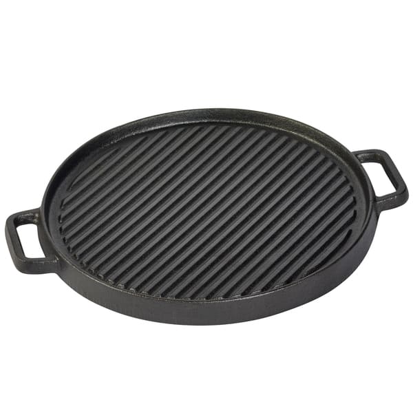 12 in. Pre-Seasoned Cast Iron Round Reversible Grill/Griddle with 2-Side Handles Non-Stick