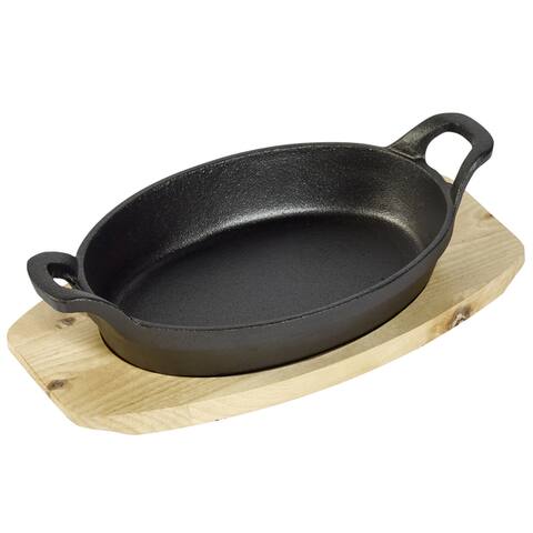 2pc Oval sizzler set with wooden trivet