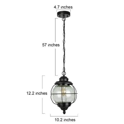 1-Light Globe Glass Pendant Lights Outdoor Patio Exterior Hanging Light - D10.2"xH12.2"