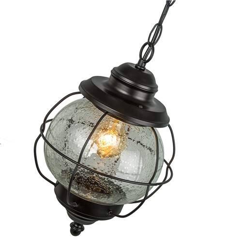 1-Light Globe Glass Pendant Lights Outdoor Patio Exterior Hanging Light - D10.2"xH12.2"