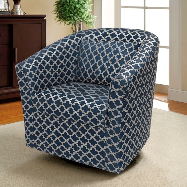 Lifestyle Solutions Terrance Blue Pattern Barrel Swivel Chair