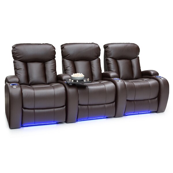 Seatcraft Orleans Leather Gel Home Theater Seating Power Recline with Cup Holders Brown Row of 3 Bed Bath Beyond 17136681