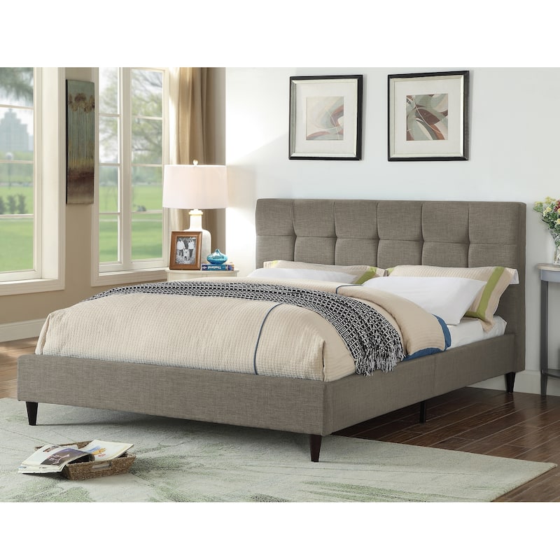 Modern Upholstered Square Stitched Platform Bed with Wooden Slats