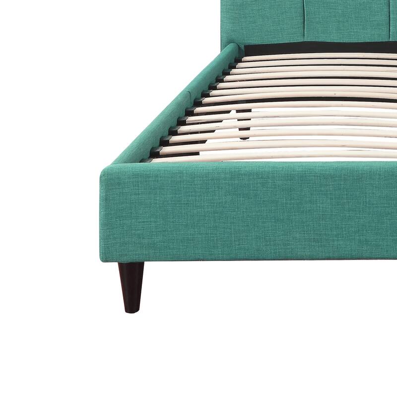 Modern Upholstered Square Stitched Platform Bed with Wooden Slats