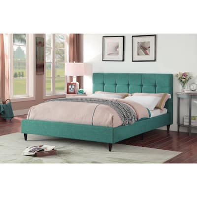 Modern Upholstered Square Stitched Platform Bed with Wooden Slats