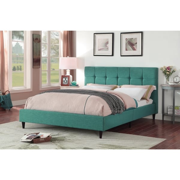 slide 2 of 12, Modern Upholstered Square Stitched Platform Bed with Wooden Slats