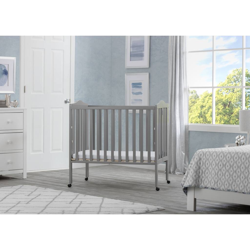 Delta Children Folding Portable Crib with Mattress, Grey