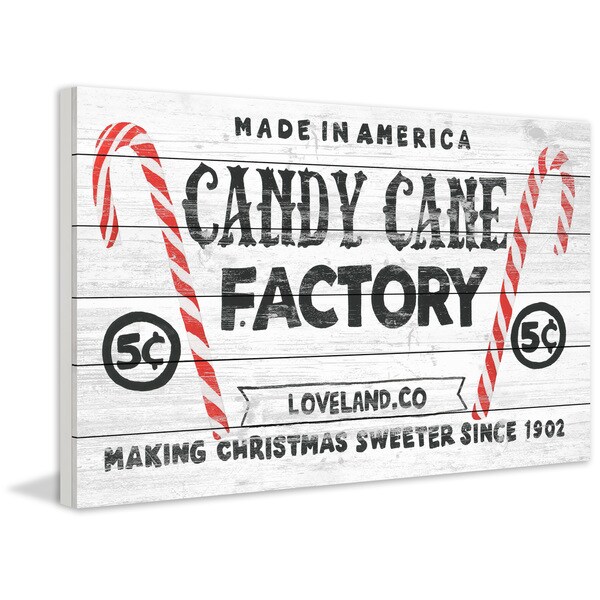 Marmont Hill - Handmade Candy Cane Painting Print on White Wood