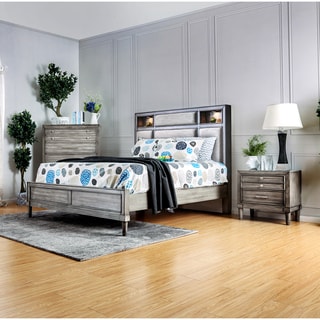 Laum Transitional Grey Wood Upholstered 3-Piece Panel Bedroom Set with ...