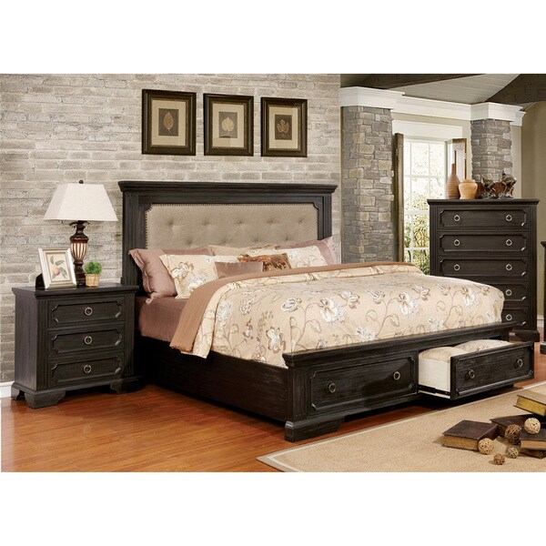 Shop Furniture of America Lern Classic Black 3piece Bedroom Set Free