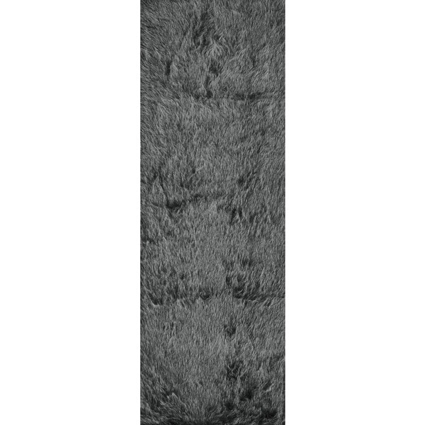 Silver Orchid Martin Faux Fur Black/ Charcoal Shag Area Rug - 2'6" x 7'6"