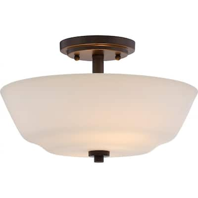 Willow - 2 Light Semi Flush Fixture with White Glass