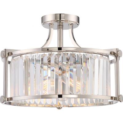 Krys - 3 Light Crystal Semi Flush Fixture with 60w Vintage Lamps Included; Polished Nickel Finish