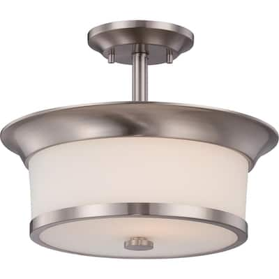 Mobili - 2 Light Semi Flush with Satin White Glass