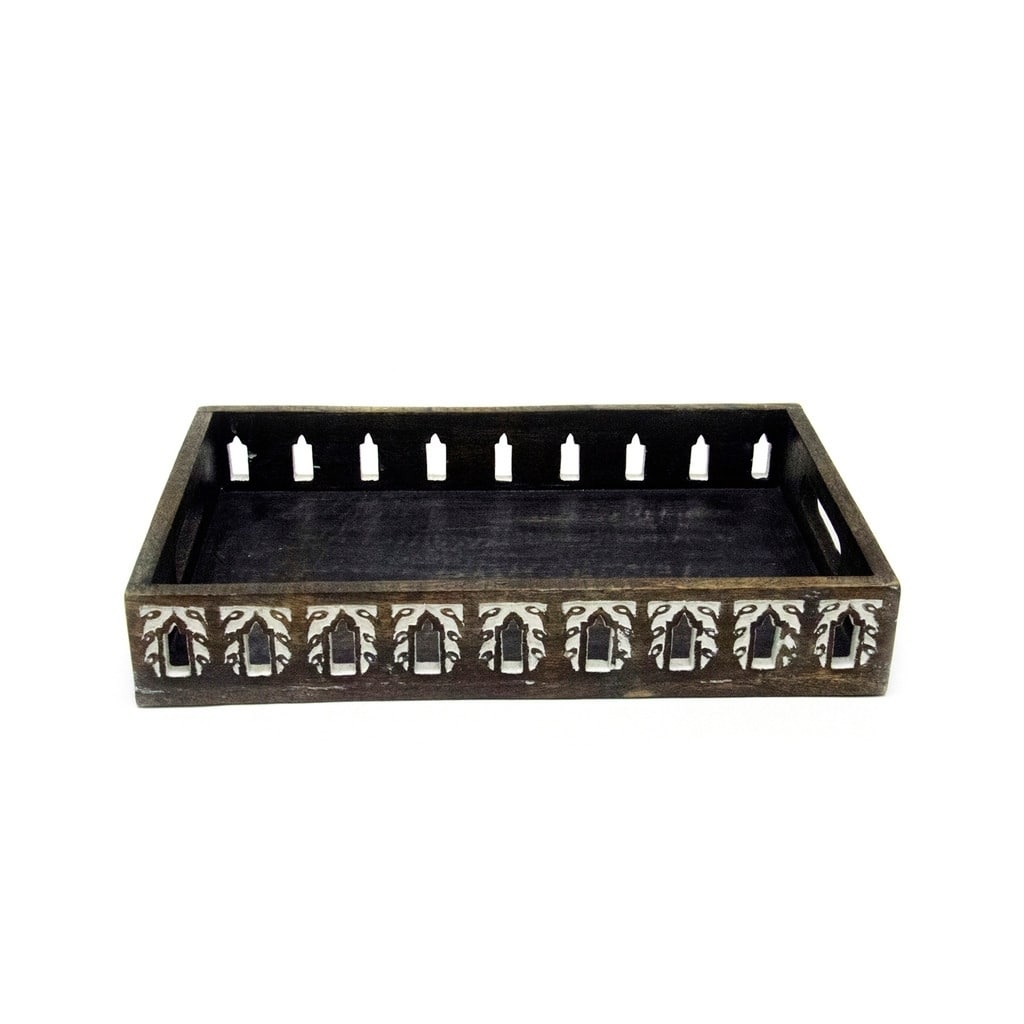 Handcrafted Wood Vasant Window Serving Tray - Small (India)