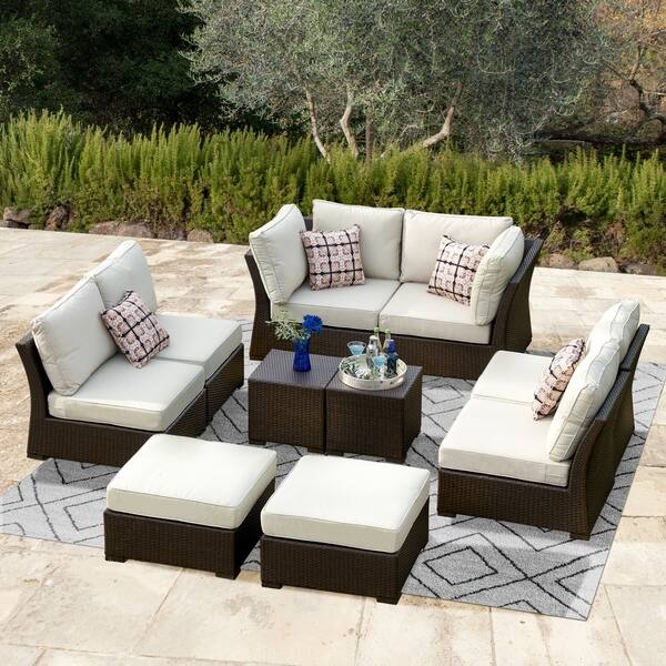 Corvus Oreanne 10 Piece Brown Wicker Patio Furniture Set Corvus Oreanne 10 Piece Brown
