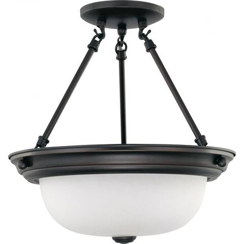 2 Light 13" Semi-Flush with Frosted White Glass
