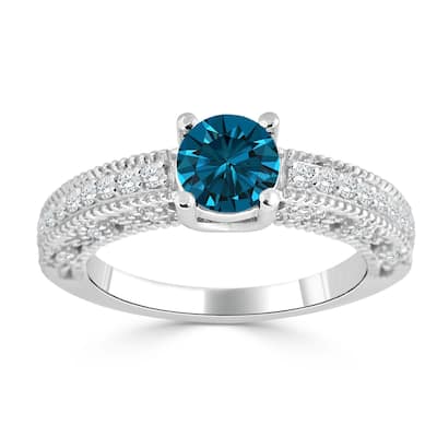 Auriya 1ctw Round Blue Diamond Engagement Ring 14K Gold