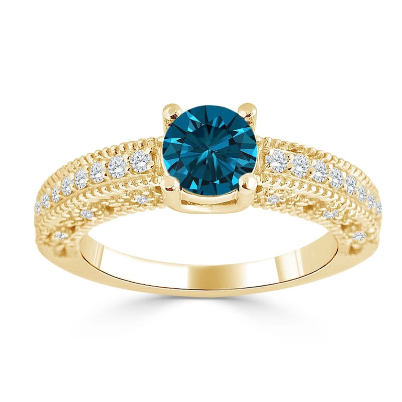 Auriya 1ctw Round Blue Diamond Engagement Ring 14K Gold