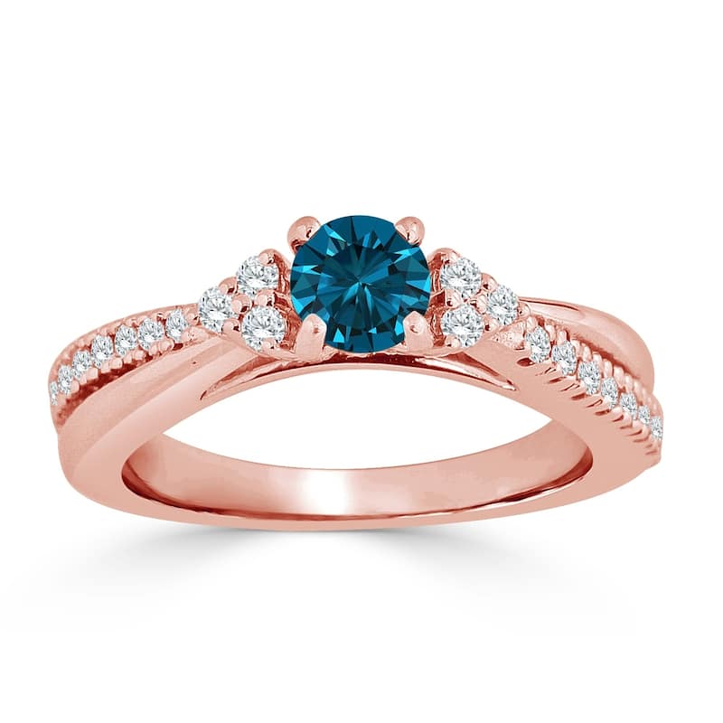 Auriya Round 3/4ctw Blue Diamond Engagement Ring 14k Gold