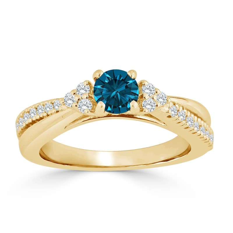 Auriya Round 3/4ctw Blue Diamond Engagement Ring 14k Gold