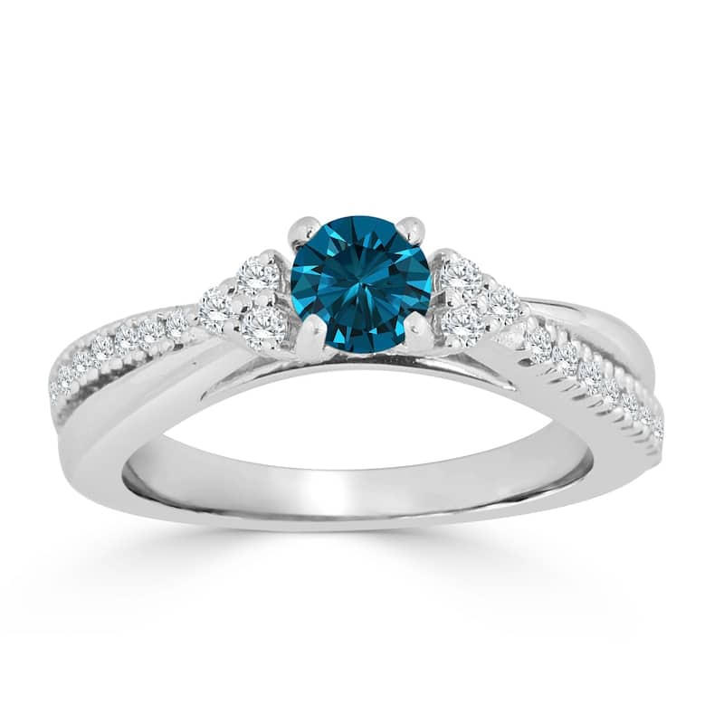 Auriya Round 3/4ctw Blue Diamond Engagement Ring 14k Gold