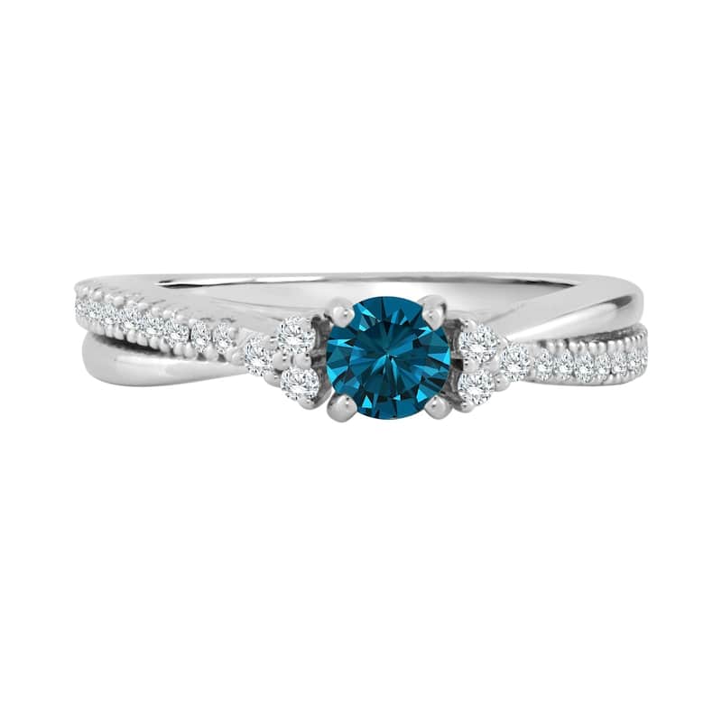 Auriya Round 3/4ctw Blue Diamond Engagement Ring 14k Gold