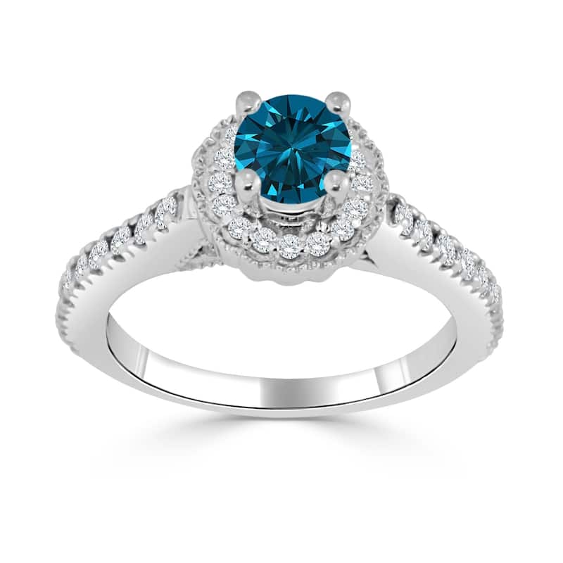 Auriya 14k Gold 3/4ctw Halo Blue Diamond Engagement Ring - White - 5