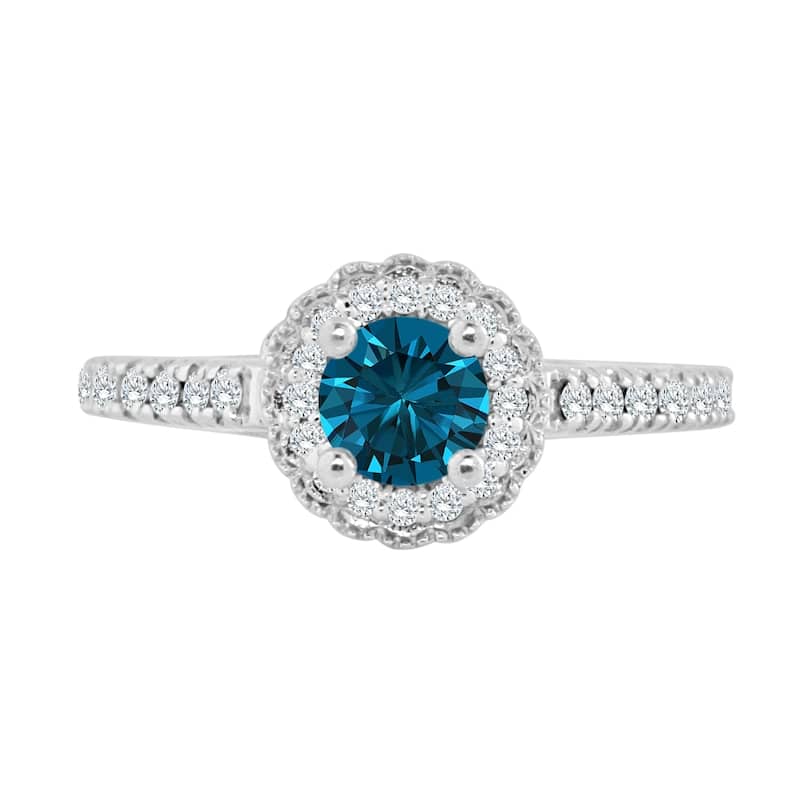 Auriya 14k Gold 3/4ctw Halo Blue Diamond Engagement Ring