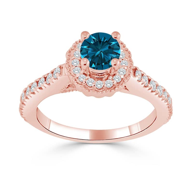 Auriya 14k Gold 3/4ctw Halo Blue Diamond Engagement Ring - Rose - 8.5