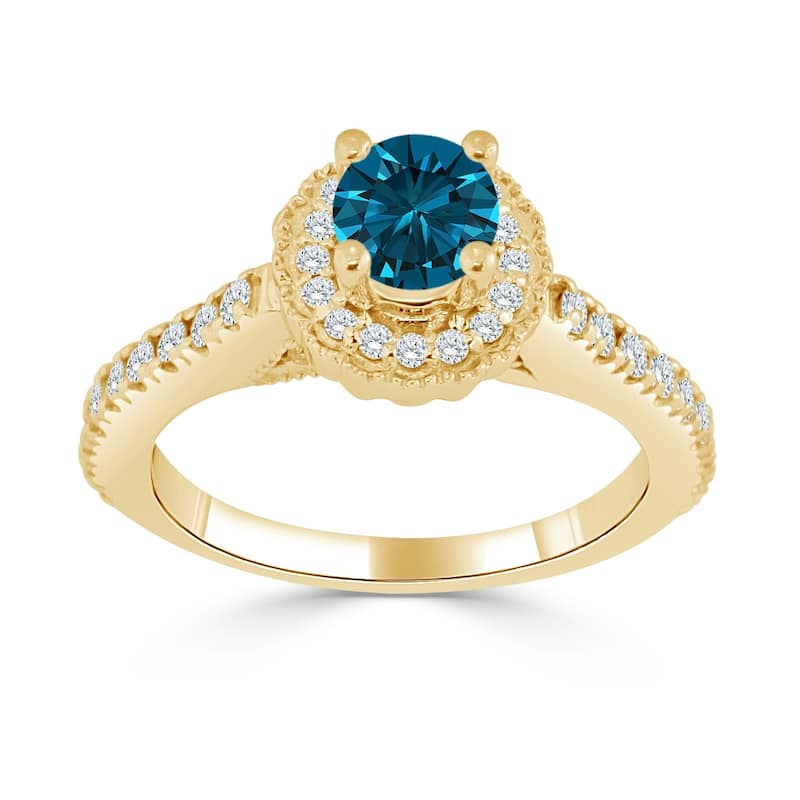 Auriya 14k Gold 3/4ctw Halo Blue Diamond Engagement Ring - Yellow - 8