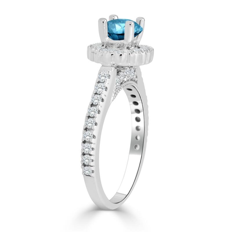 Auriya 14k Gold 3/4ctw Halo Blue Diamond Engagement Ring