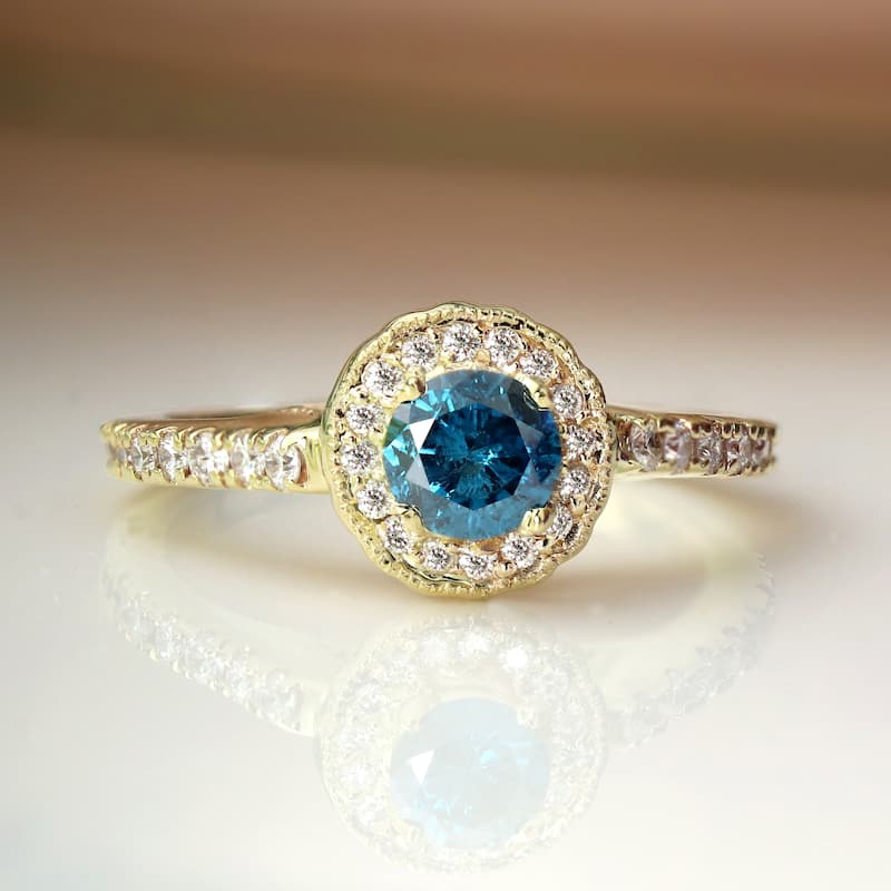 Auriya 14k Gold 3/4ctw Halo Blue Diamond Engagement Ring