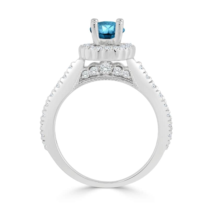 Auriya 14k Gold 3/4ctw Halo Blue Diamond Engagement Ring