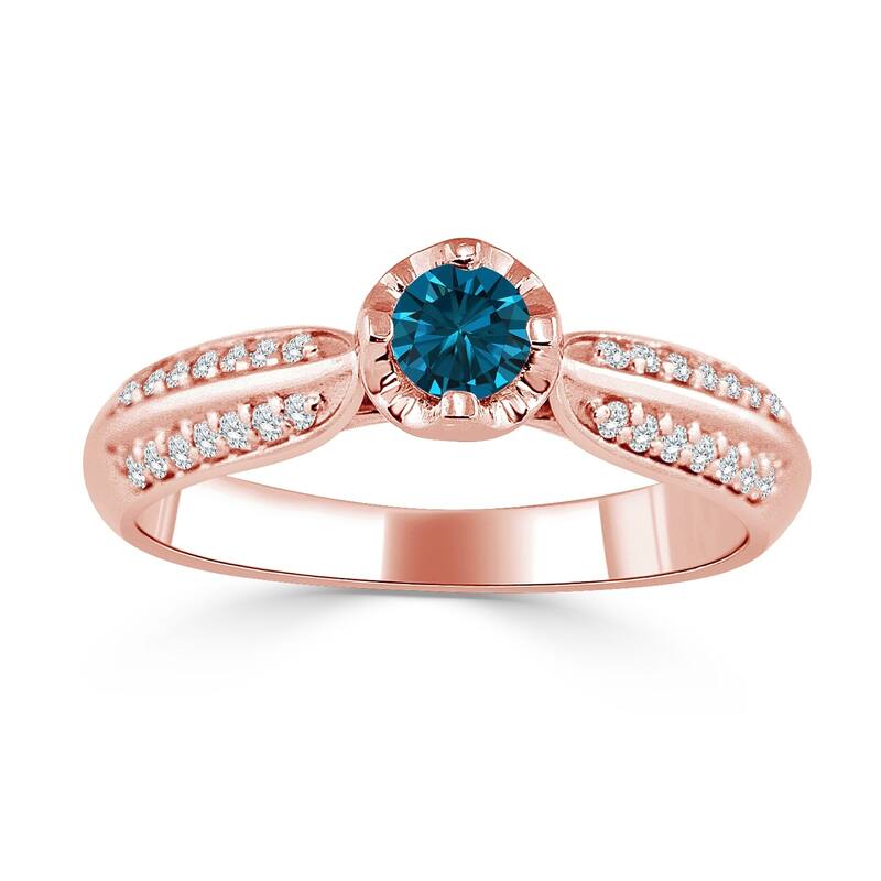 Auriya 14k Gold 1/3ct TDW Round Blue Diamond Engagement Ring