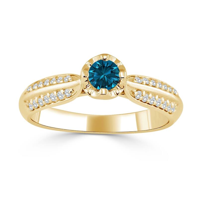 Auriya 14k Gold 1/3ct TDW Round Blue Diamond Engagement Ring