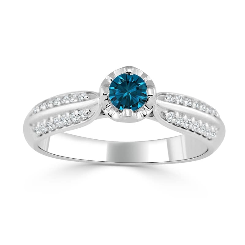 Auriya 14k Gold 1/3ct TDW Round Blue Diamond Engagement Ring