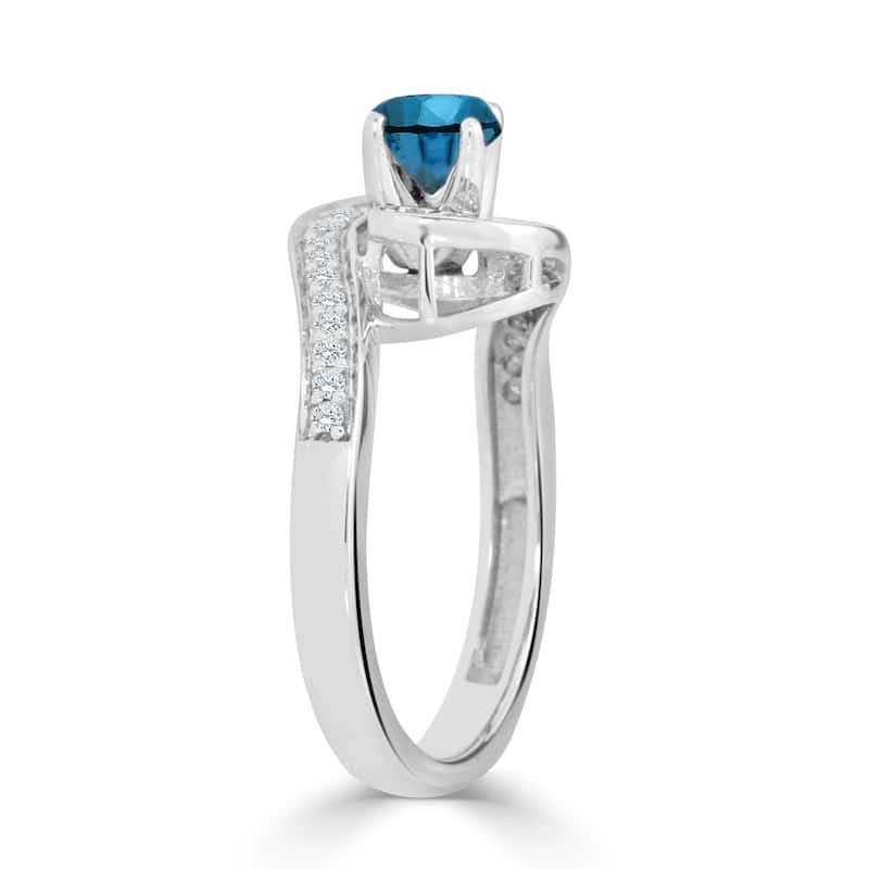 Auriya Bypass Swirl 3/4ctw Halo Blue Diamond Engagement Ring 14k Gold