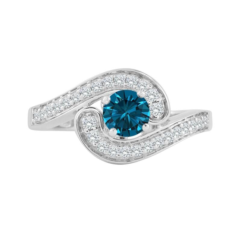 Auriya Bypass Swirl 3/4ctw Halo Blue Diamond Engagement Ring 14k Gold