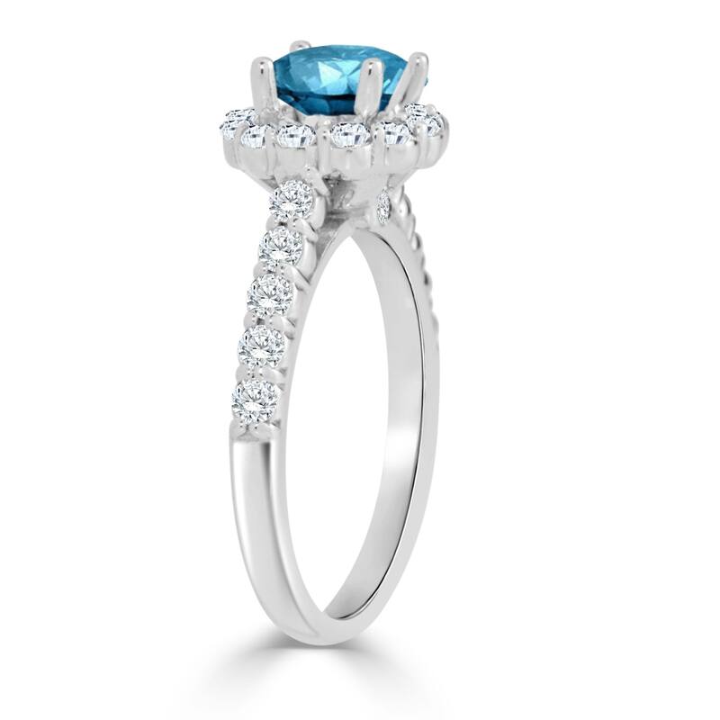 Auriya 14k Gold 1 1/2ct TDW Round Blue Diamond Halo Engagement Ring