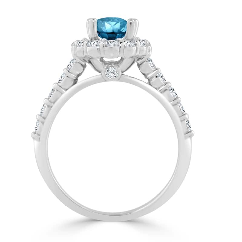 Auriya 14k Gold 1 1/2ct TDW Round Blue Diamond Halo Engagement Ring