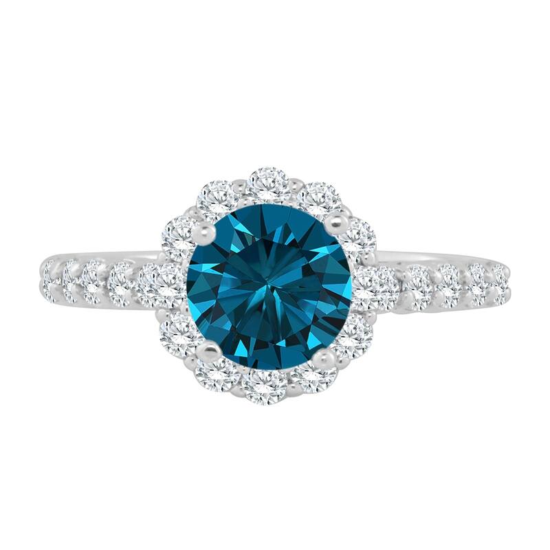 Auriya 14k Gold 1 1/2ct TDW Round Blue Diamond Halo Engagement Ring