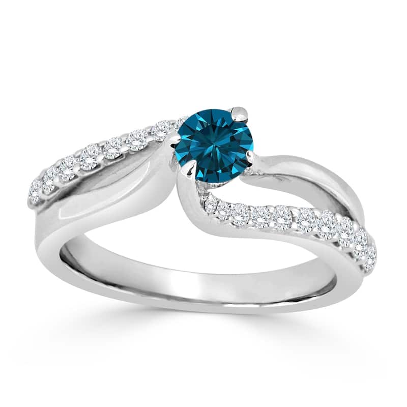Auriya 3/4ctw Round Blue Diamond Engagement Ring 14k Gold Split Shank