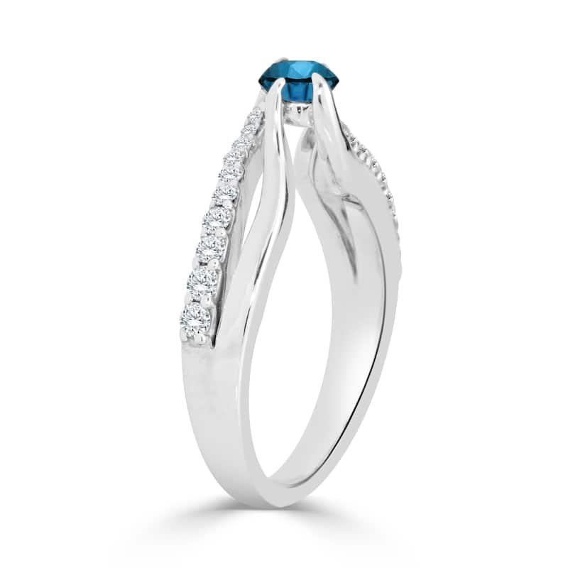 Auriya 3/4ctw Round Blue Diamond Engagement Ring 14k Gold Split Shank