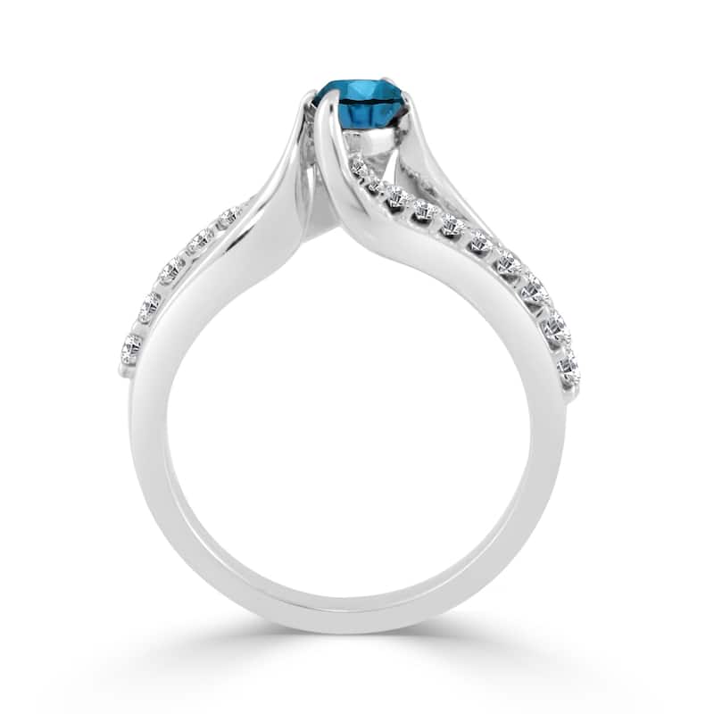 Auriya 3/4ctw Round Blue Diamond Engagement Ring 14k Gold Split Shank