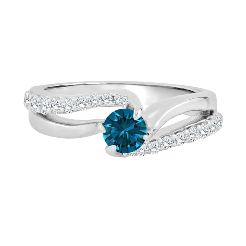 Auriya 3/4ctw Round Blue Diamond Engagement Ring 14k Gold Split Shank