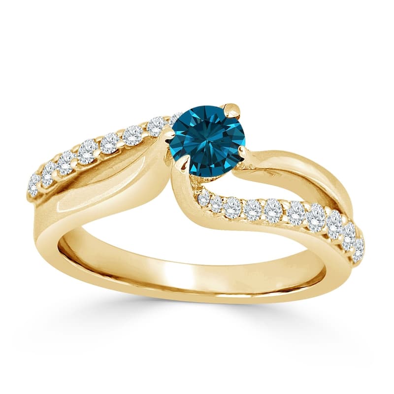 Auriya 3/4ctw Round Blue Diamond Engagement Ring 14k Gold Split Shank