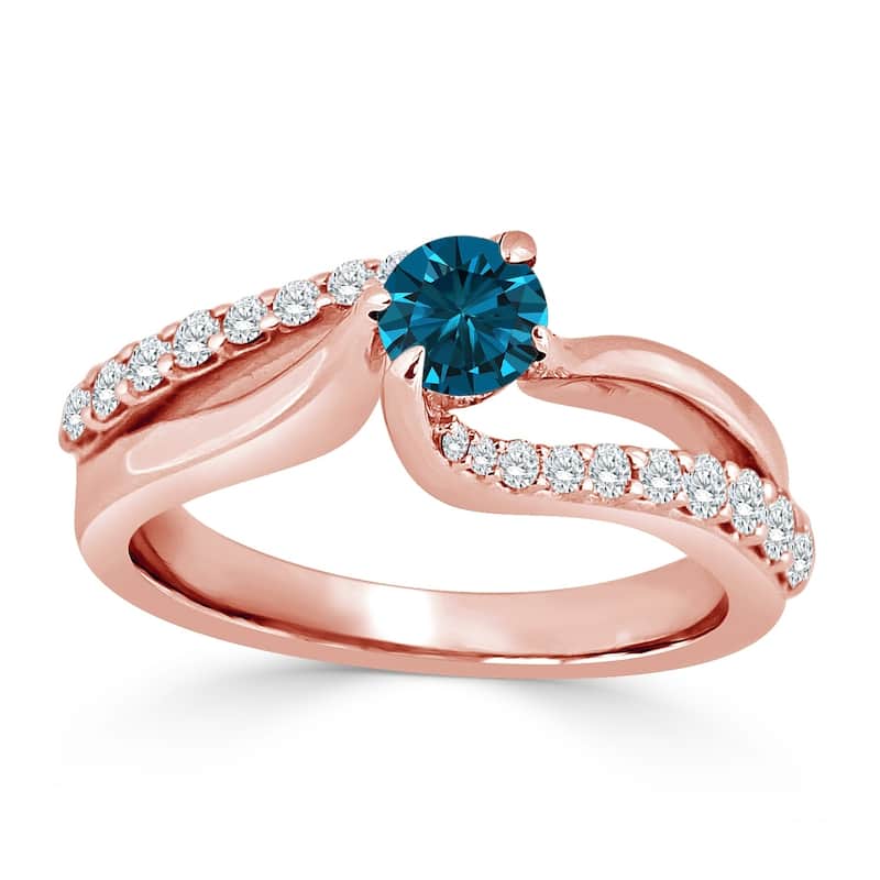Auriya 3/4ctw Round Blue Diamond Engagement Ring 14k Gold Split Shank