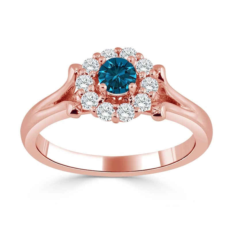 Auriya Floral Inspired 1/2ctw Halo Blue Diamond Engagement Ring 14k Gold