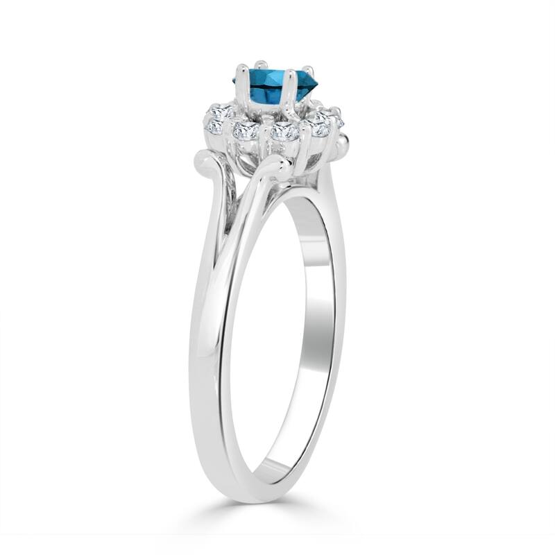 Auriya Floral Inspired 1/2ctw Halo Blue Diamond Engagement Ring 14k Gold